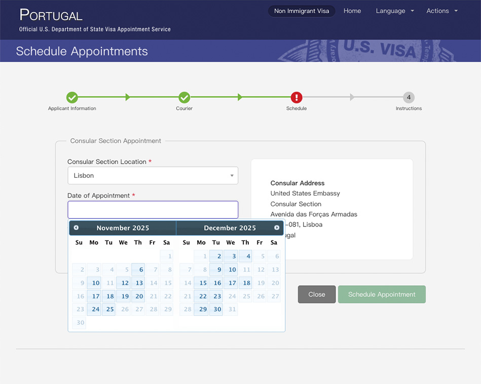es visa appointment